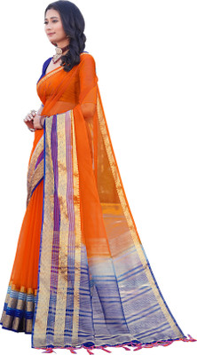 Aarunika MNT Self Design Bollywood Organza Saree(Orange)