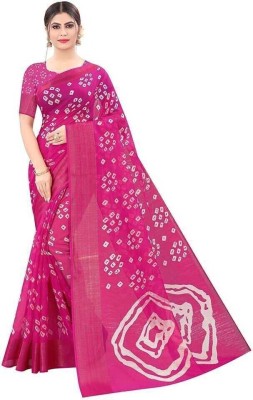 khial Printed Bollywood Cotton Blend Saree(Pink)