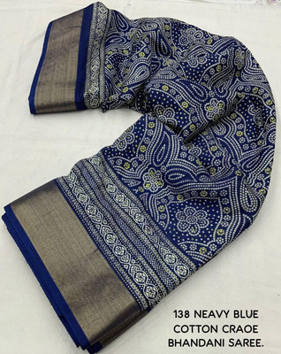 SSHAGUN LIFESTYLE Printed Hand Batik Silk Blend Saree(Blue)