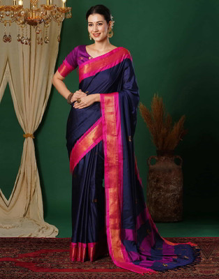 Divastri Woven Kanjivaram Pure Silk Saree(Dark Blue)