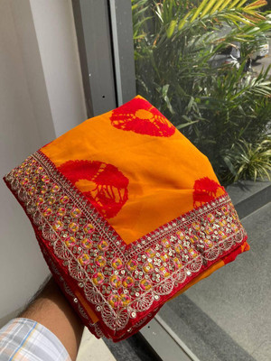 NETRA BOUTIQUE Printed, Embroidered Bollywood Georgette Saree(Yellow)