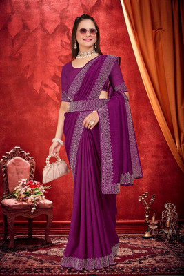 SAAVARIYA Embellished, Self Design Bollywood Georgette Saree(Pack of 2, Purple)