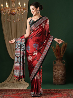 ANOUK Printed Daily Wear Pure Cotton Saree(Red)