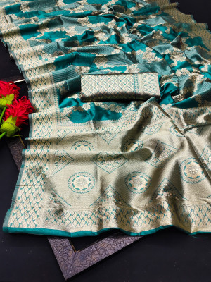 SILK SAREE HUB Self Design Kanjivaram Organza, Jacquard Saree(Light Blue)