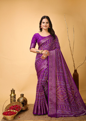 Varda Woven, Self Design Bandhani Cotton Silk Saree(Dark Blue)