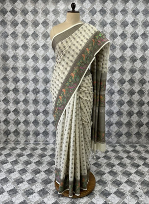 Kashi Silk Woven, Self Design Banarasi Cotton Blend Saree(Beige)