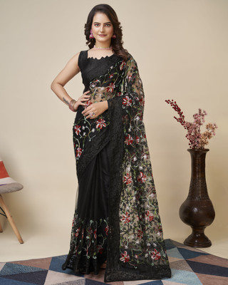 vairagee Embroidered Bollywood Net Saree(Black)