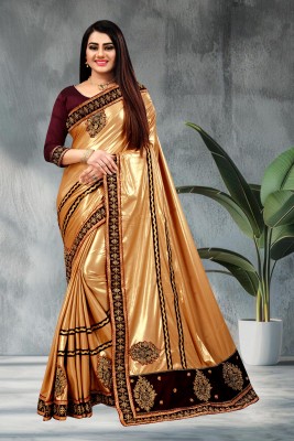 QUEDDY'S Self Design Bollywood Lycra Blend Saree(Gold)