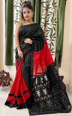 RIDDHIMAN FASHION Self Design Jamdani Cotton Blend Saree(Black)