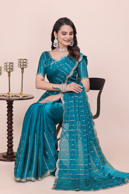 K 5 FASHION Embellished Bollywood Jimmy choo Saree(Light Green)