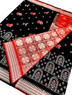 EEFA FASHION Embroidered Sambalpuri Satin Saree(Black)
