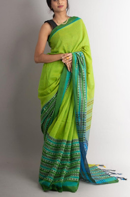 SAYAN CREATION Self Design Handloom Pure Cotton Saree(Light Green)