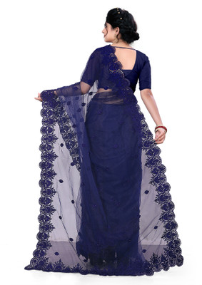 SPAREN CREATION Embroidered Bollywood Net Saree(Blue)