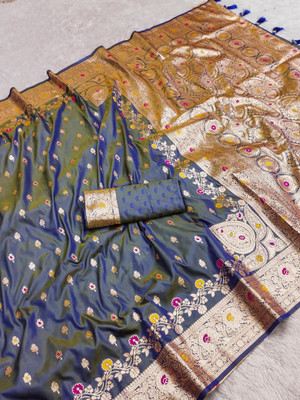 Divastri Woven Banarasi Cotton Silk Saree(Dark Blue)