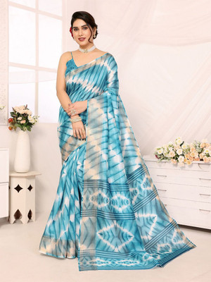 Moda Rapido Printed Bollywood Cotton Blend Saree(Blue)