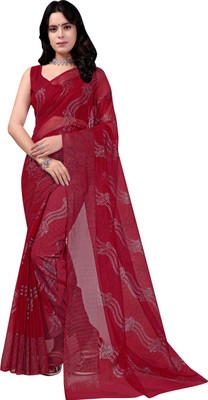 PATTARI Embellished Bollywood Net Saree(Maroon)