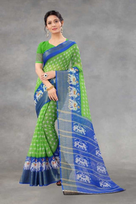 Suali Printed Bhagalpuri Art Silk Saree(Green)