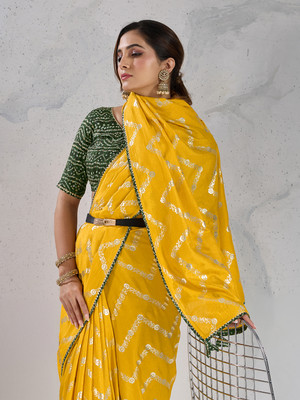 Pbs Prints Printed Bollywood Silk Blend Saree(Yellow)