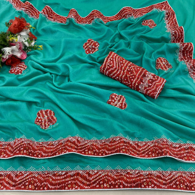 SHUBHDRASHTI NX Embroidered Bollywood Silk Blend Saree(Light Blue)