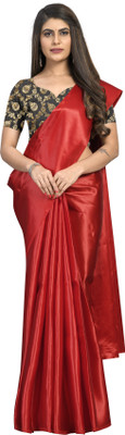Aardiva Solid/Plain Bollywood Satin Saree(Red)
