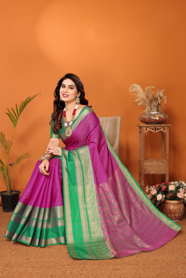 Soor Panchi Self Design Banarasi Jacquard Saree(Pink)