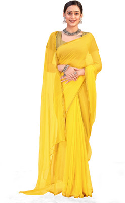 Desi Style Solid/Plain Bollywood Jacquard, Cotton Silk Saree(Yellow)