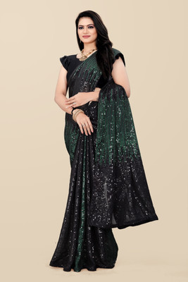 JAY RAMDEV FASHION Embroidered Chanderi Georgette Saree(Green)