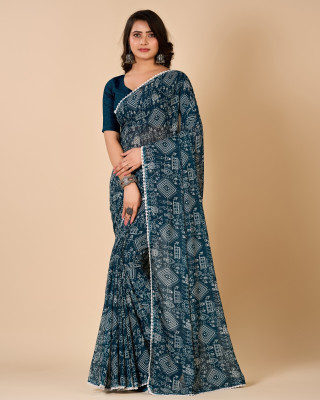 A V M Print Floral Print Bollywood Crepe Saree(Multicolor)