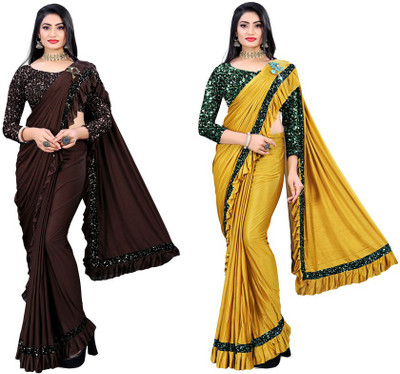 MIJAASHREE Embellished Bollywood Lycra Blend Saree(Pack of 2, Multicolor)