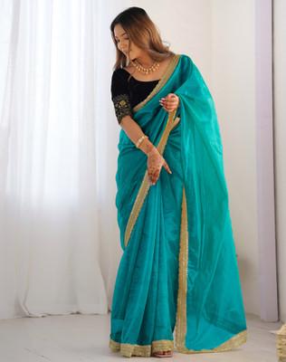 SIRIL Embroidered Bollywood Net Saree(Blue)