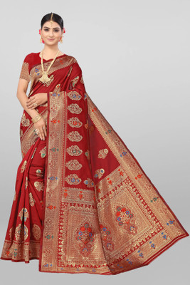 Divastri Woven Banarasi Silk Blend Saree(Maroon)