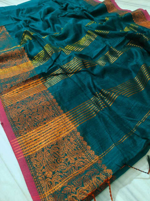 ANU INDIAN FASHION Woven, Temple Border, Self Design Handloom Cotton Silk Saree(Light Green)