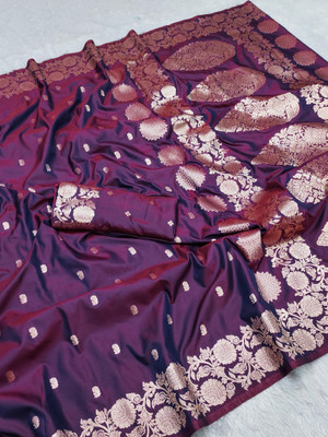 DRAVYA WOMEN Woven, Self Design Banarasi Jacquard, Pure Silk Saree(Purple)