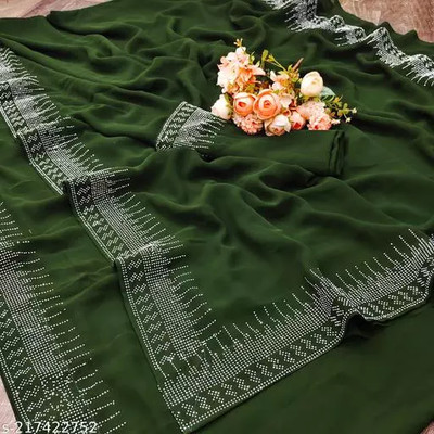 RB studio Solid/Plain Bollywood Georgette Saree(Dark Green)