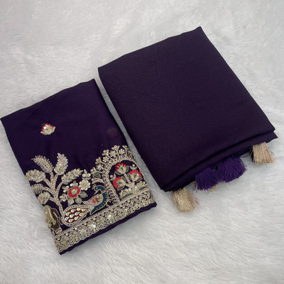 KONICA FAB Embroidered, Self Design Bollywood Georgette Saree(Purple)