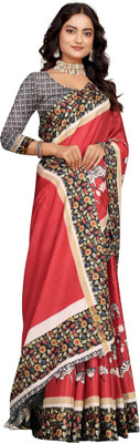 HouseOfCommon Digital Print Kanjivaram Pure Cotton, Cotton Silk Saree(Red)