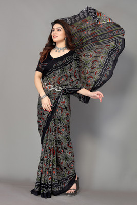 ANIRAV Printed, Digital Print Bandhani Georgette Saree(Black)