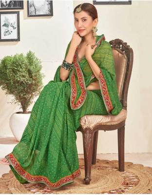 Damru trendz Applique Bollywood Georgette Saree(Light Green)