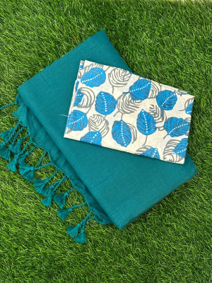 sarees Solid/Plain Bollywood Pure Cotton Saree(White, Light Blue)