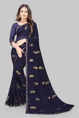 mahalaxmi fab Checkered Bollywood Georgette Saree(Gold, Blue)
