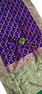 Subha collection Printed Banarasi Silk Blend Saree(Blue)