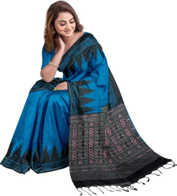 Bhadra Printed Sambalpuri Viscose Rayon Saree(Blue)