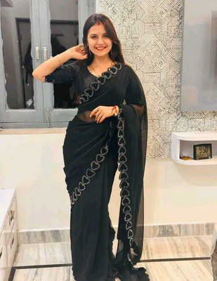 Ellesti fab Self Design, Solid/Plain, Striped Bollywood Georgette Saree(Black)