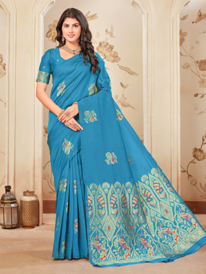 Sariya Woven Kanjivaram Silk Blend Saree(Light Blue)