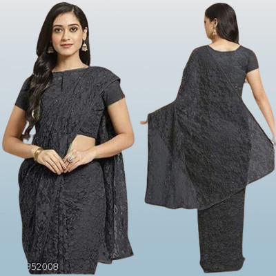 NEXA Solid/Plain Bollywood Net Saree(Black)