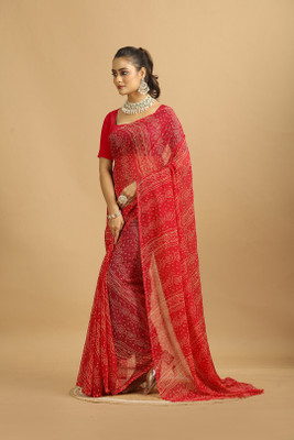 MAHARAJ SAREES Solid/Plain Bollywood Georgette Saree(Red)