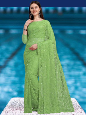 NORAFLEX Self Design Bollywood Net Saree(Light Green)