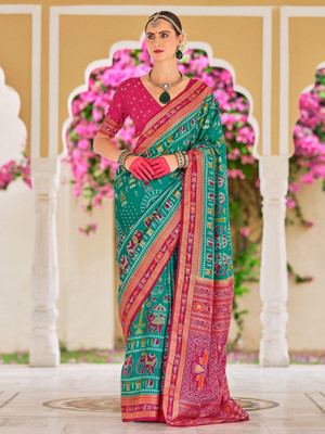 ANOUK Printed Patola Silk Blend Saree(Light Blue)
