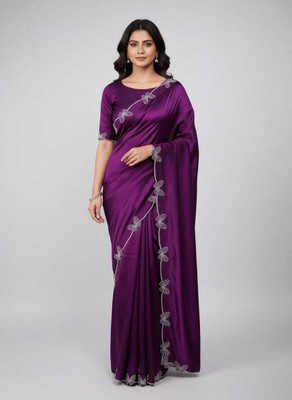 Tanvi Embellished Assam Silk Georgette Saree(Purple)
