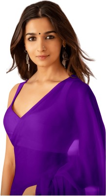 stylescope Solid/Plain, Dyed Bollywood Georgette Saree(Purple)